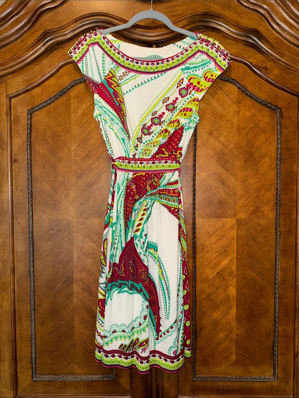 ECI Cream Midi Dress with Red and Teal Paisley Print